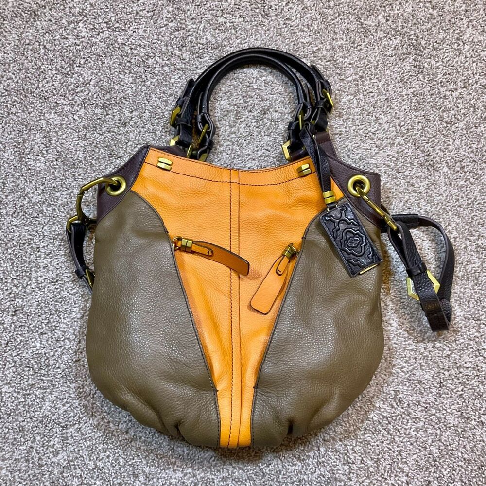 ORYANY Colorblock Leather Orange Green VICTORIA Convertible Hobo Tote Crossbody